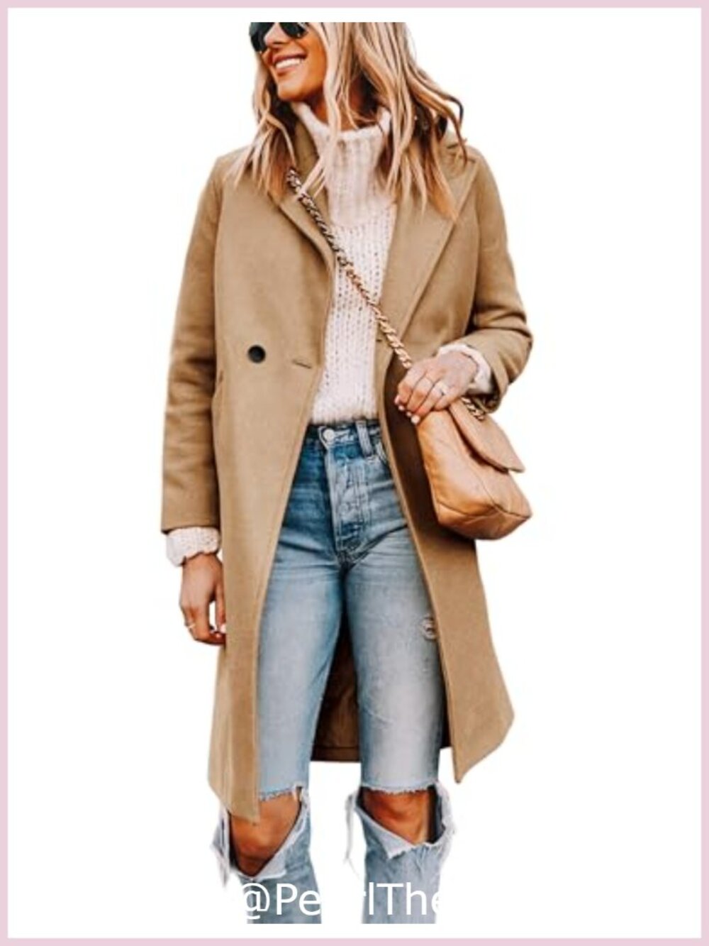 Wool Blend Pea Coat Long Sleeve Notched Lapel Knee Length Trench Coat